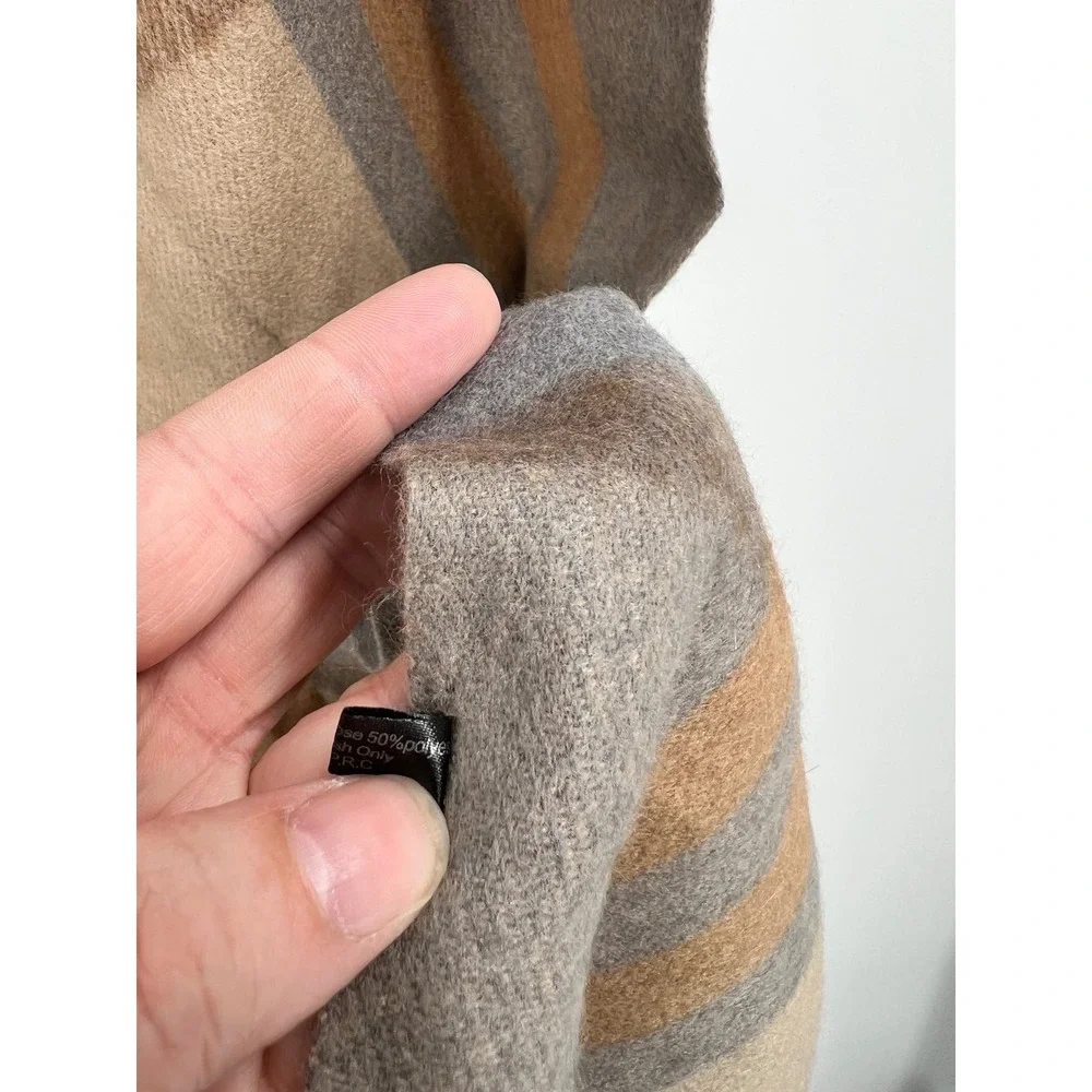 House of Tweed Scotland Plaid Scarf Tan Brown Grey Fringed Viscose Blend